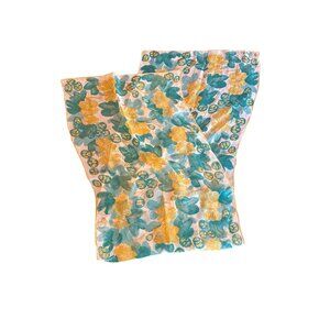 Vintage Vera Signed Floral Print Scarf Teal & Yellow On Cream Background